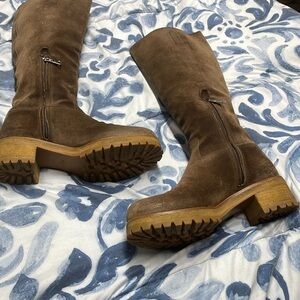 PRADA Distressed high Suede Lug Boots